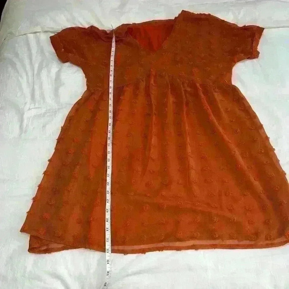 Kirundo Women's Dress Terracotta Pom Texture Sheer Flowy Short Sleeves Lined L - Picture 7 of 7